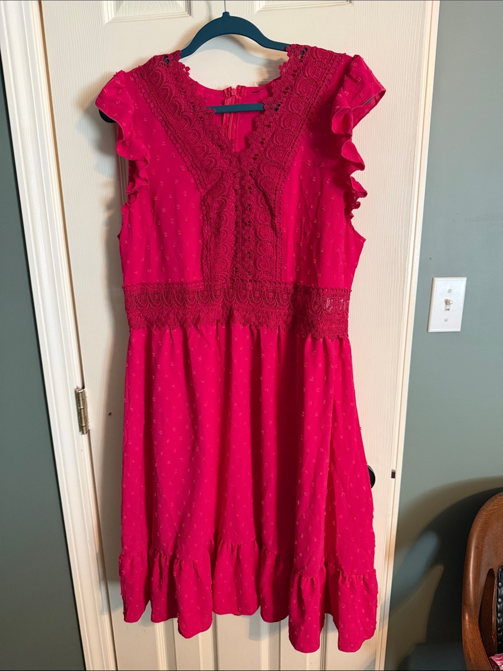 Bright Fuchsia Lace-Trim Dress